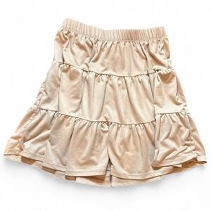 Heart & Hips Beige Tiered Ruffle Mini Skirt Elastic Waist BJ52931 Womens Small